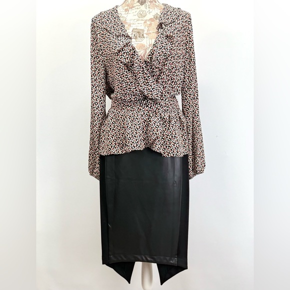 MAX STUDIO Black pink white floral print surplice tie waist top size L - Picture 6 of 13